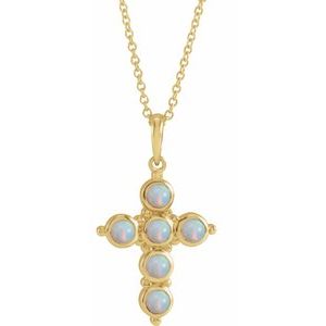 14K Yellow Gold Natural White Ethiopian Opal Cross 16-18" Necklace