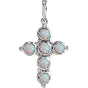 Sterling Silver Natural White Ethiopian Opal Cross Pendant