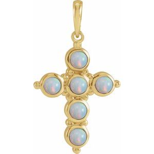 14K Yellow Gold Natural White Ethiopian Opal Cross Pendant