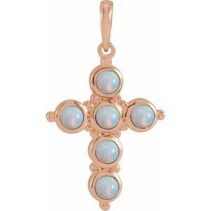 14K Rose Gold Natural White Ethiopian Opal Cross Pendant