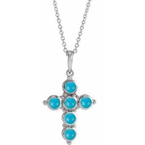 Sterling Silver Natural Turquoise Cross 16-18" Necklace