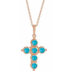 14K Rose Gold Natural Turquoise Cross 16-18" Necklace