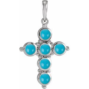 14K White Gold Natural Turquoise Cross Pendant