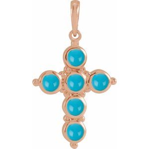 14K Rose Gold Natural Turquoise Cross Pendant