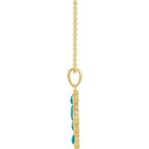 14K Yellow Gold Natural Turquoise Cross 16-18" Necklace