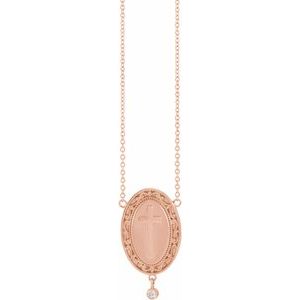 14K Rose Gold .015 CT Natural Diamond Rosary Cross 18" Necklace