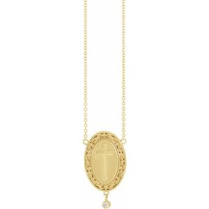 14K White Gold .015 CT Natural Diamond Rosary Cross 18" Necklace
