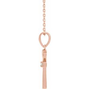 14K Rose Gold .03 CT Natural Diamond Ankh Cross 16-18" Necklace