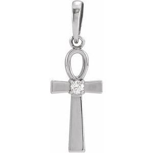 Sterling Silver .03 CT Natural Diamond Ankh Cross Pendant