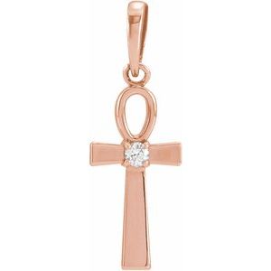 14K Rose Gold .03 CT Natural Diamond Ankh Cross Pendant