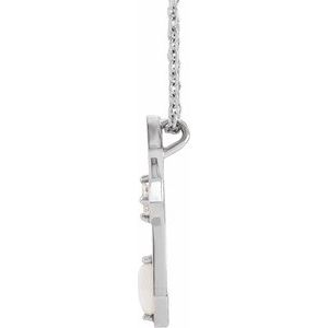 Sterling Silver Natural White Opal & .05 CT Natural Diamond Cross 16-18" Necklace