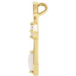 14K Yellow Gold Natural White Opal & .05 CT Natural Diamond Cross Pendant