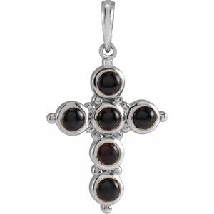 Platinum Natural Black Onyx Cross Pendant