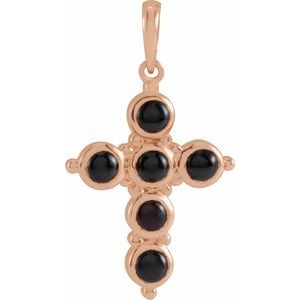 14K Rose Gold Natural Black Onyx Cross Pendant