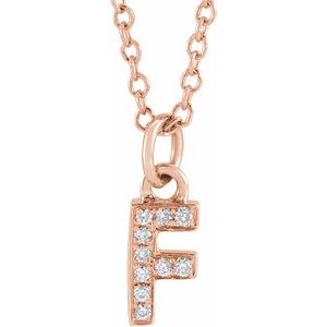 14K Rose Gold .04 CTW Natural Diamond Petite Initial F 16-18" Necklace