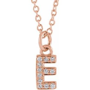 14K Rose Gold .04 CTW Natural Diamond Petite Initial E 16-18" Necklace