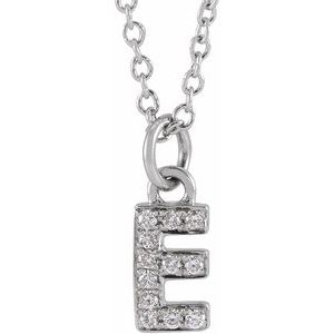 14K White Gold .04 CTW Natural Diamond Petite Initial E 16-18" Necklace