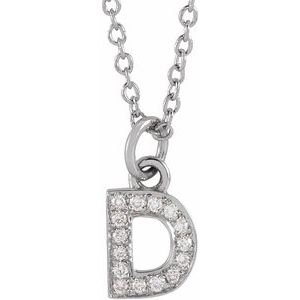14K White Gold .05 CTW Natural Diamond Petite Initial D 16-18" Necklace