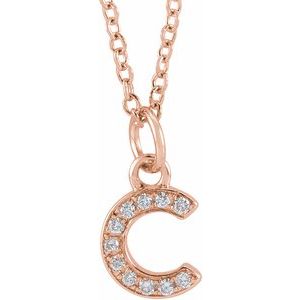 14K Rose Gold .04 CTW Natural Diamond Petite Initial C 16-18" Necklace