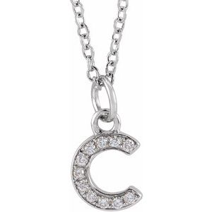 14K White Gold .04 CTW Natural Diamond Petite Initial C 16-18" Necklace
