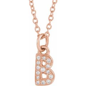 14K Rose Gold .05 CTW Natural Diamond Petite Initial B 16-18" Necklace