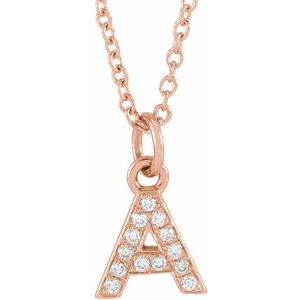 14K Rose Gold .05 CTW Natural Diamond Petite Initial A 16-18" Necklace