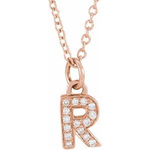 14K Rose Gold .05 CTW Natural Diamond Petite Initial R 16-18" Necklace
