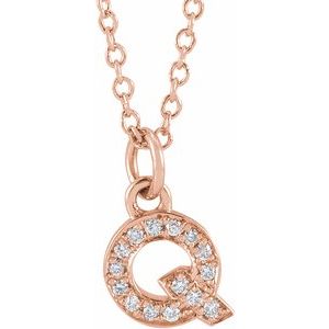 14K Rose Gold .05 CTW Natural Diamond Petite Initial Q 16-18" Necklace