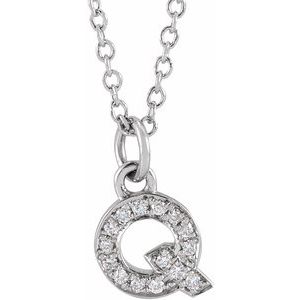 14K White Gold .05 CTW Natural Diamond Petite Initial Q 16-18" Necklace