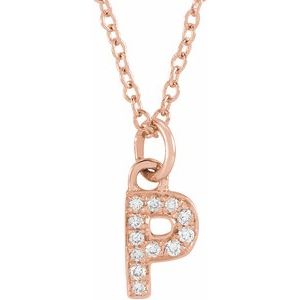 14K Rose Gold .04 CTW Natural Diamond Petite Initial P 16-18" Necklace