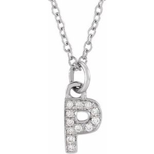 14K White Gold .04 CTW Natural Diamond Petite Initial P 16-18" Necklace