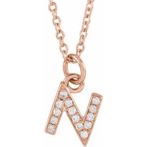 14K Rose Gold .05 CTW Natural Diamond Petite Initial N 16-18" Necklace