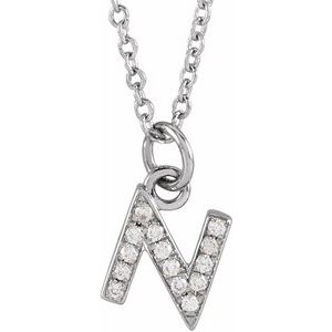 14K White Gold .05 CTW Natural Diamond Petite Initial N 16-18" Necklace