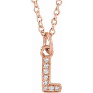 14K Rose Gold .03 CTW Natural Diamond Petite Initial L 16-18" Necklace