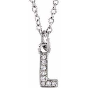 14K White Gold .03 CTW Natural Diamond Petite Initial L 16-18" Necklace