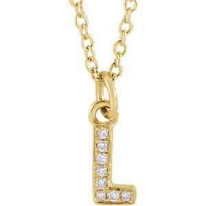 14K Yellow Gold .03 CTW Natural Diamond Petite Initial L 16-18" Necklace