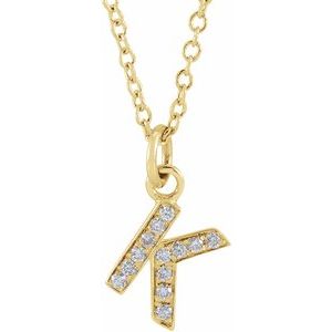 14K Yellow Gold .045 CTW Natural Diamond Petite Initial K 16-18" Necklace