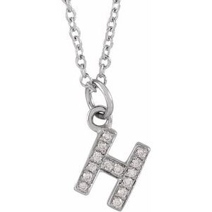 14K White Gold .05 CTW Natural Diamond Petite Initial H 16-18" Necklace
