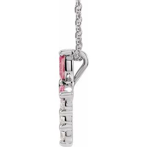 Platinum Natural Pink Tourmaline & 1/10 CTW Natural Diamond Cross 16-18" Necklace