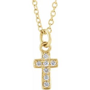 14K Rose Gold .04 CTW Natural Diamond Youth Cross 15" Necklace