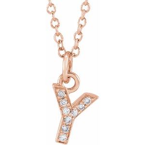 14K Rose Gold .03 CTW Natural Diamond Petite Initial Y 16-18" Necklace