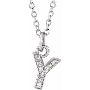 14K White Gold .03 CTW Natural Diamond Petite Initial Y 16-18" Necklace