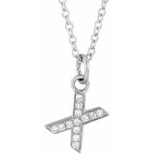 14K White Gold .04 CTW Natural Diamond Petite Initial X 16-18" Necklace