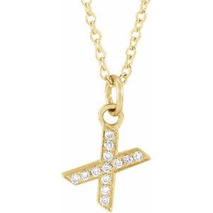 14K Yellow Gold .04 CTW Natural Diamond Petite Initial X 16-18" Necklace