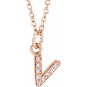 14K Rose Gold .03 CTW Natural Diamond Petite Initial V 16-18" Necklace