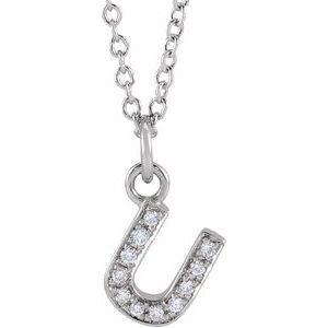 14K White Gold .04 CTW Natural Diamond Petite Initial U 16-18" Necklace