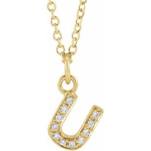 14K Yellow Gold .04 CTW Natural Diamond Petite Initial U 16-18" Necklace