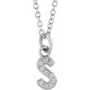 14K White Gold .04 CTW Natural Diamond Petite Initial S 16-18" Necklace