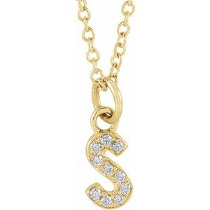 14K Yellow Gold .04 CTW Natural Diamond Petite Initial S 16-18" Necklace