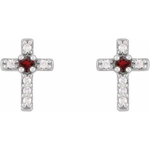 14K White Gold Natural Mozambique Garnet & .03 CTW Natural Diamond Cross Earrings